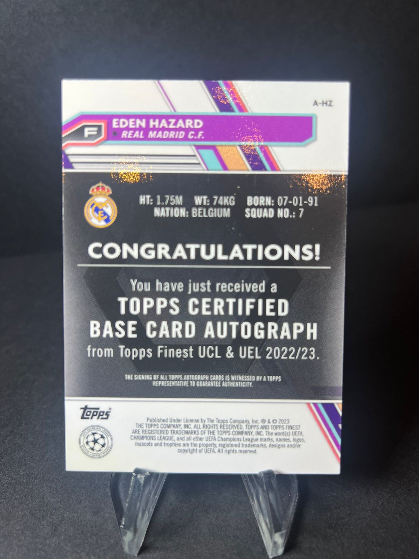 EDEN HAZARD TOPPS FINEST 2022 - 2023 Auto Refractor