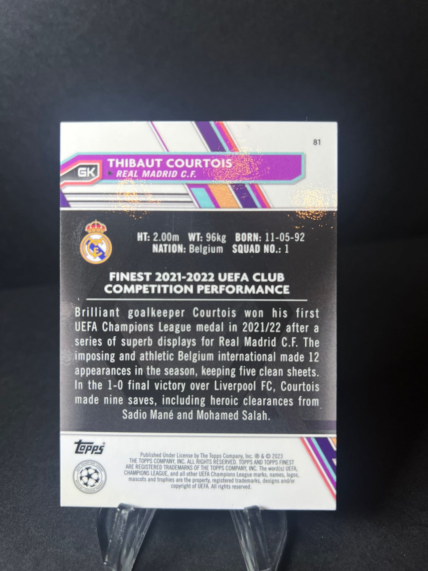 THIBAUT COURTOIS TOPPS FINEST 2022 - 2023 Sky Blue /275