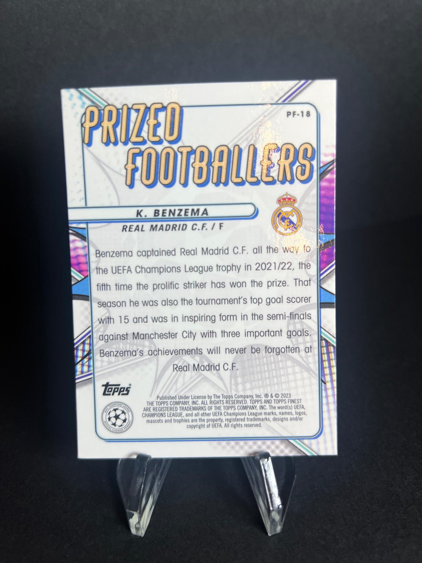 KARIM BENZEMA TOPPS FINEST 2022 - 2023 Prized Footballers Refractor