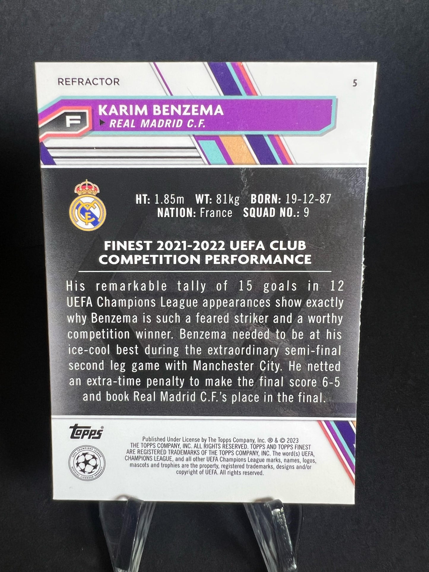 KARIM BENZEMA TOPPS FINEST 2022 - 2023 Refractor