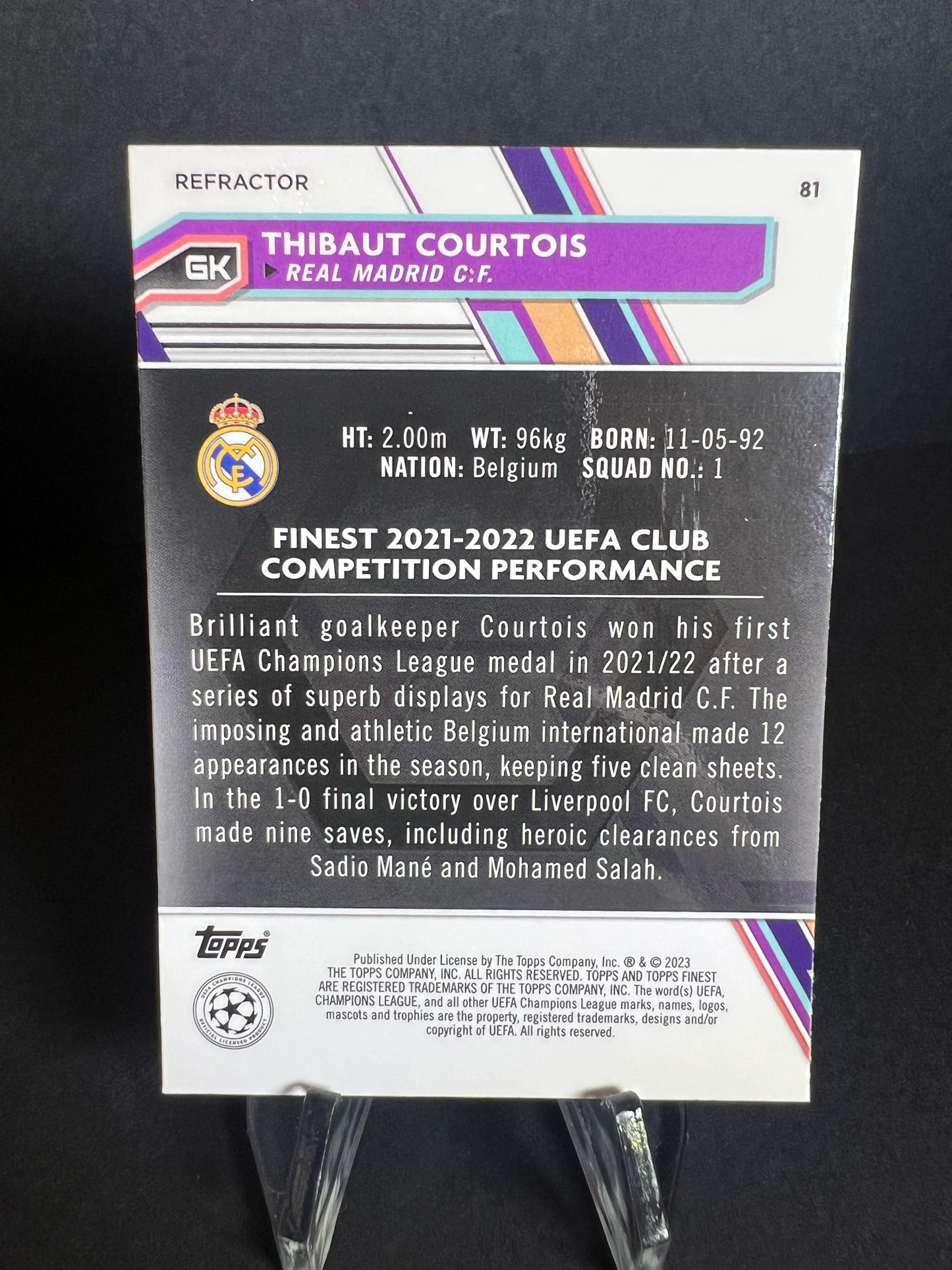 THIBAUT COURTOIS TOPPS FINEST 2022 - 2023 Refractor